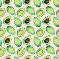 Trendy bright vector illustration with avocado, doodles, dots, lines, brush strokes.